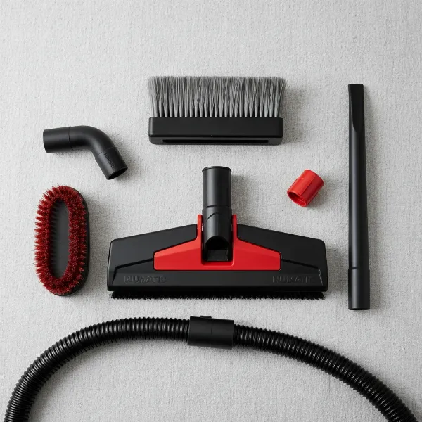 Various cleaning attachments for Henry Hoover, including floor tool, brush, and crevice tool.
