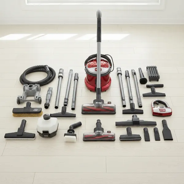 Kirby Avalir 2 with various attachments displayed, highlighting its multi-functional cleaning system.
