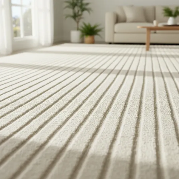 Freshly vacuumed carpet with perfectly straight, parallel lines showing a clean and groomed appearance.