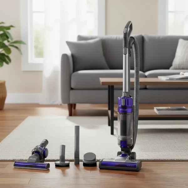 Shark Navigator NV356E vacuum with various cleaning attachments displayed